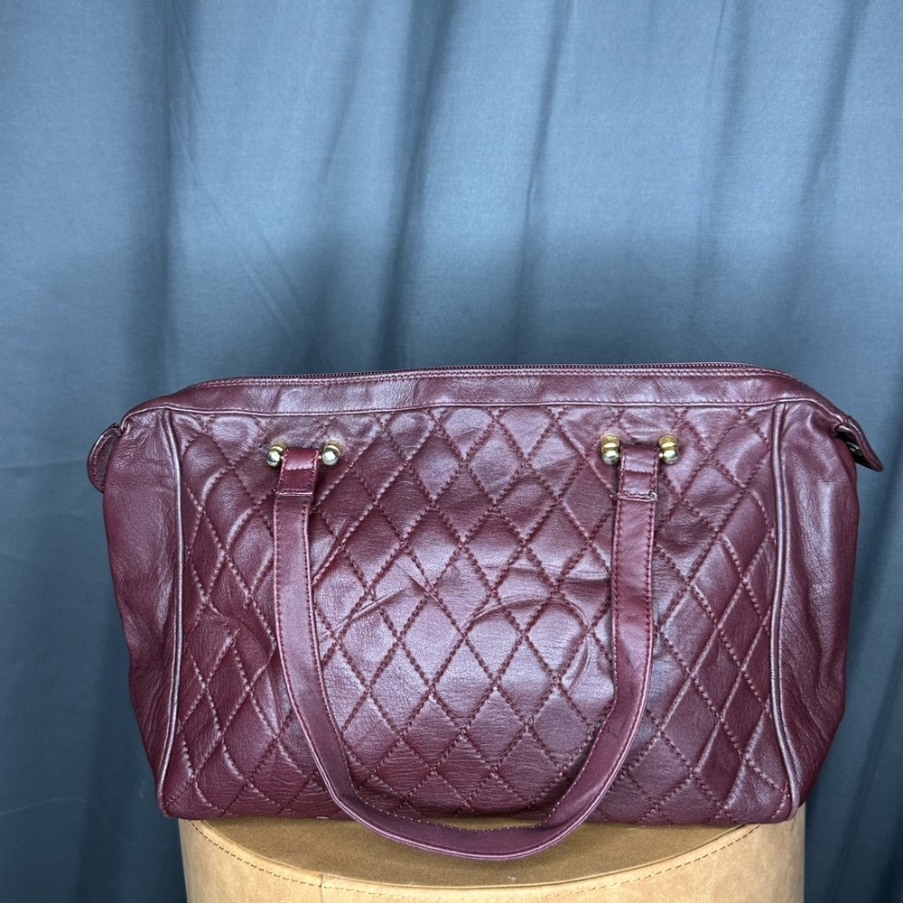 Quilted Burgundy Tote Bag vintage leather buttery SOFT